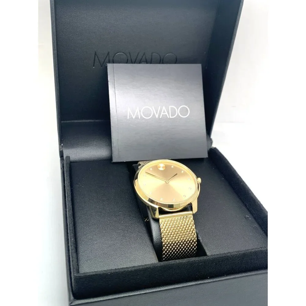 Movado Men's Watch 3600903 Diamond Gold Dial Swiss Quartz Mesh Steel Band 42mm